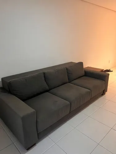 Sofá Fixo 3 lugares Suede Veludo Cinza Grafite 