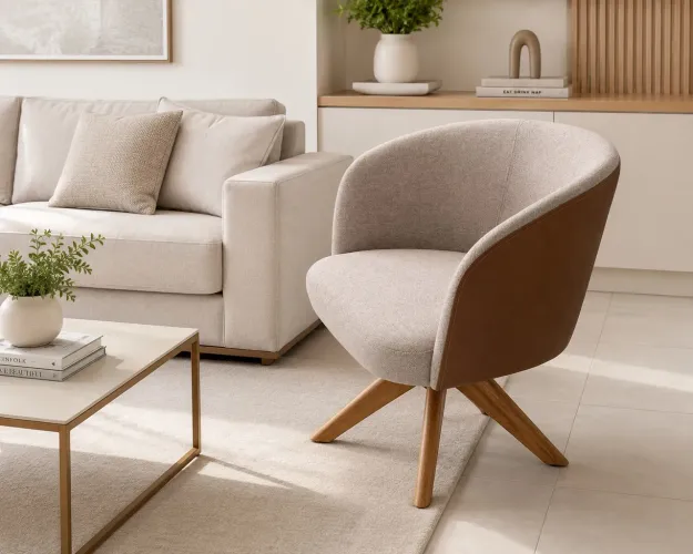 Poltrona Giratória Linho e Corino SUPER OFERTA