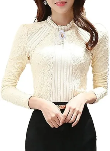 Blusa Renda Bege Elegante (Tamanho G) - Nova, Nunca Usada
