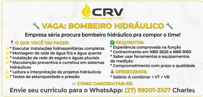 Vaga Bombeiro Hidráulico 