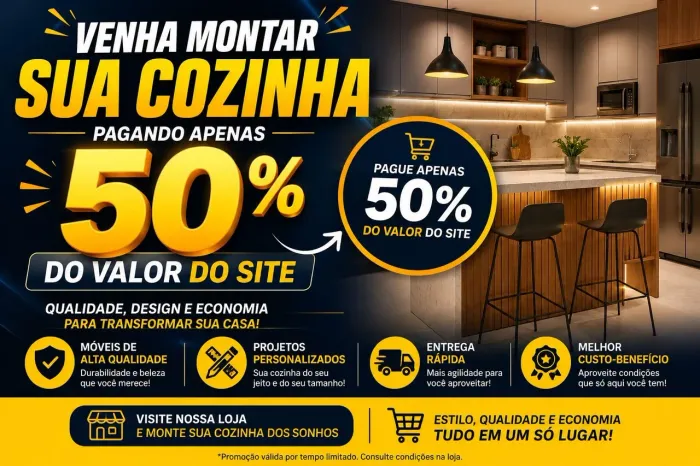 Monte sua cozinha com 50% em todos os imóveis