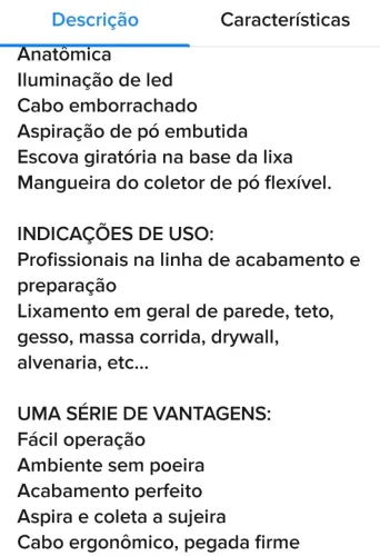 Lixadeira para massa corrida telescópio