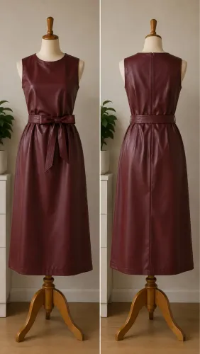 Vestido midi em couro sintético vinho