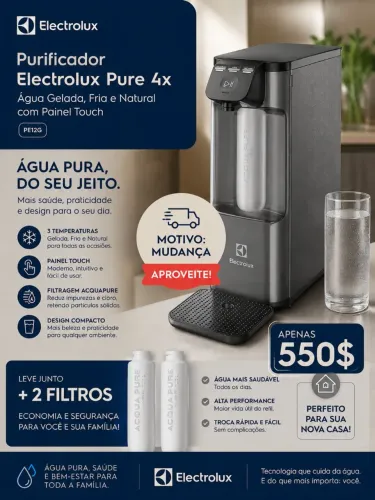 Purificador Electrolux Pure 4x Água Gelada, Fria e Natural com Painel Touch Cinza PE12G