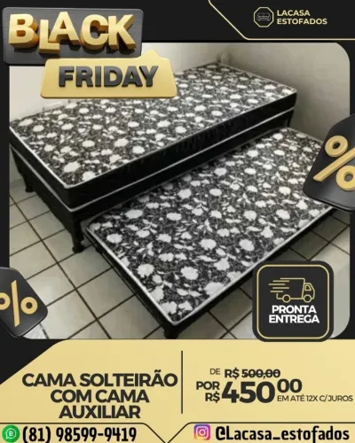 Cama Solteirão com cama Auxiliar.