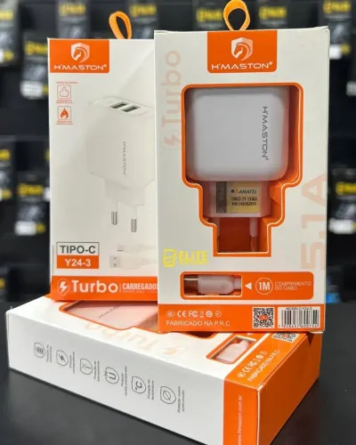 CARREGADOR H'MASTON TURBO 5.1A TEMOS IPHONE, TIPO C E V8