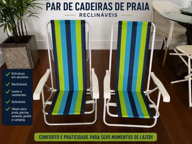 Cadeiras de Praia Reclináveis em Alumínio