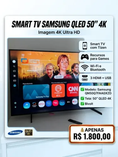 Smart TV 50" Samsung Ultra 4K QLED QN50Q7FAAGXZD Tizen Q4 AI 3 HDMI
