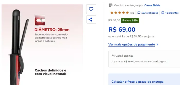 modelador de cachos/babyliss mondial