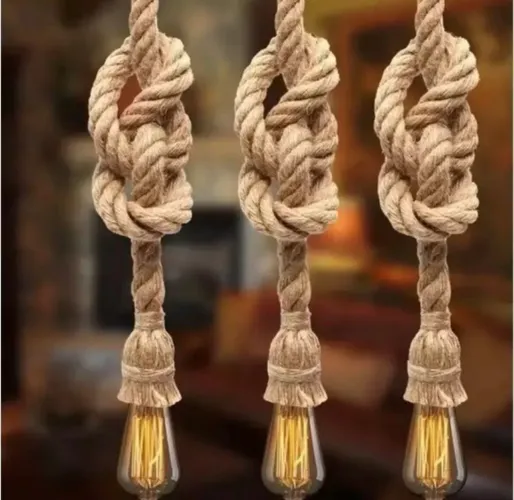 Luminária Pendente Corda Sisal Retro 3 peças