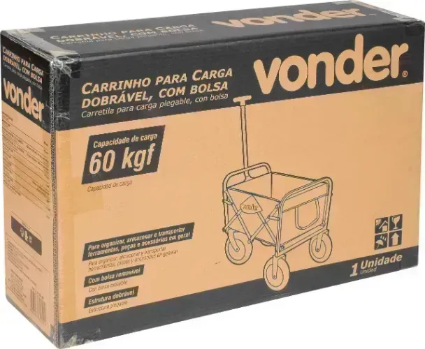 Carrinho para carga, dobrável, com bolsa, 60 kgf, VONDER