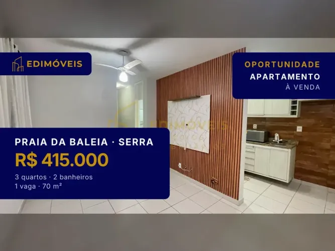 Apartamento Pronto para Morar com 3 Quartos na Praia da Baleia, Serra/ES