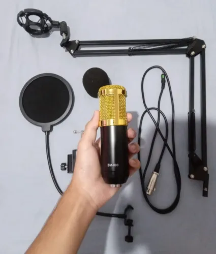 Microfone BM800 + suporte articulado + cabo funcionando perfeitamente