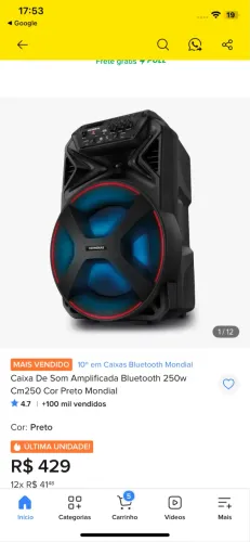 Caixa de som 250 W mondial