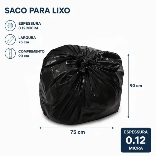 100un Sacos  Preto Para Lixo 100l (Reforçado micra 0,12,) 75×90 