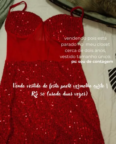 Vestido de paetê vermelho curto de festa