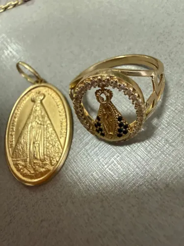 Pingente e Anel Nossa Senhora de ouro 18k procedência garantia eterna