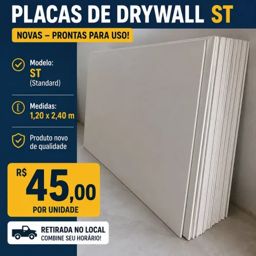 Placas de Drywall ST Novas - 1,20 x 2,40 m