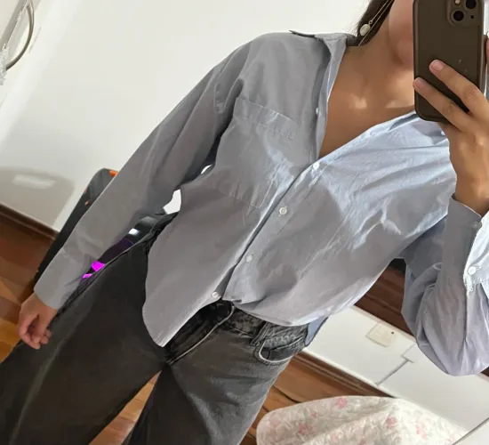 Camisa social azul clara manga longa
