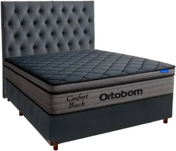 Colchão Casal Ortobom Com Base Box Cinza Escuro de Casal 