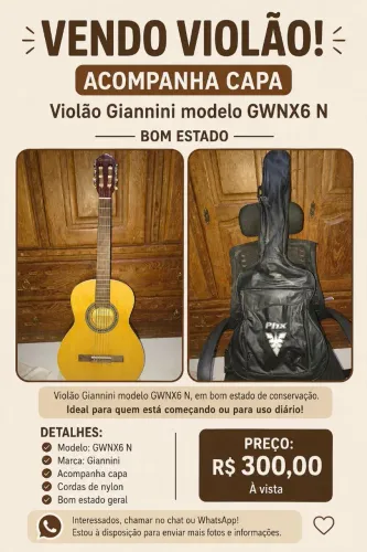 Vendo Giannini modelo GWNX6 violão!