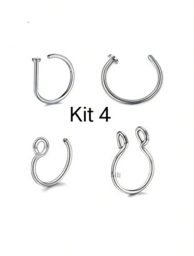 Kit 4 piercings falsos em aço inox