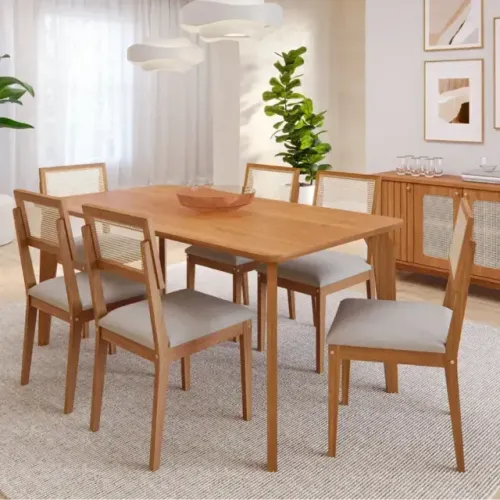 Conjunto Mesa 160x80 + 6 Cadeiras Madeira - Preço de fábrica