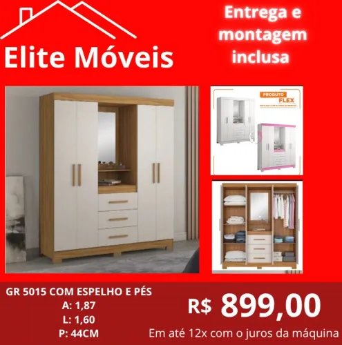 899,00 Com a montagem e a entrega guarda roupa novo na caixa com garantia de fabrica.
