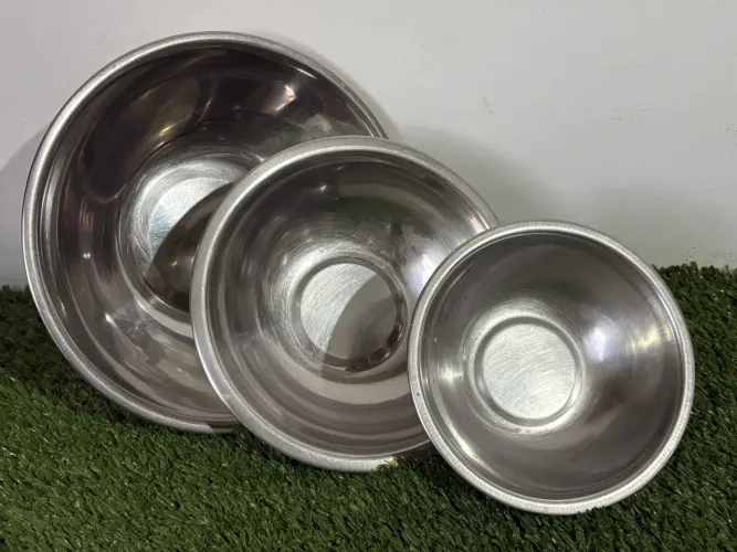 Conjunto Usado com 3 Bowls Tigela Saladeira Redondo Kit Aço Inox