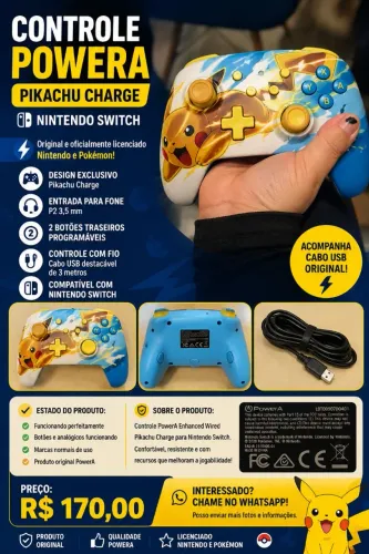 Controle de Nintendo Switch do Pikachu
