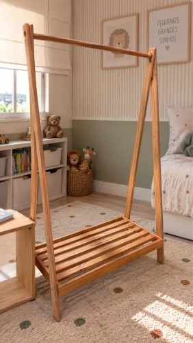 Arara Infantil Montessoriana em Madeira Natural com prateleira