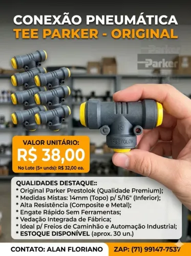 Conexão Pneumática Parker TEE Engate Rápido 14mm X 5/16" (Lote C/ 30 Und)