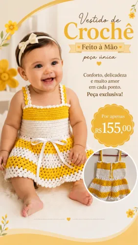Vestido de crochê 6 a 9 meses