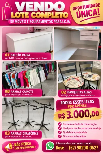 Araras e balcão caixa para loja de roupas