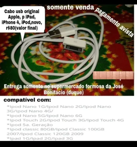 Cabo usb iPhone 4 iPad iPod original Apple novo r$80(valor final)