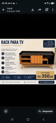 Rack para TV Moderno e Funcional até 55 pol. (MDF / Detalhes Ripados) - Estado de Novo!