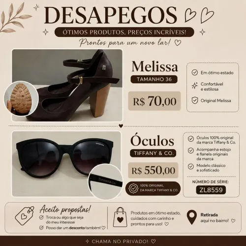 Óculos Tiffany&Co. Original e Sandália Melissa Original