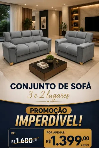 Promoção por apenas 1399 Conjunto sofá 3 e 2 lugares novo bem espaçoso todo acolchoado