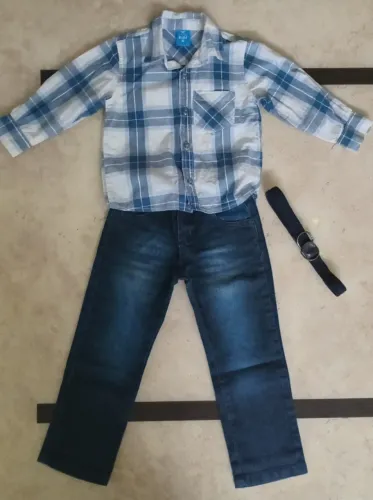 Desapego 3 peças tamanho 2: Cinto Zara + Calça Baby club + Camisa Xadrez azul Hering