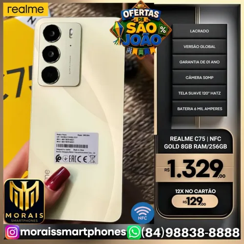 Realme C75 NFC - Gold - 256GB | 8GB RAM - LACRADISSIMO | ENTREGA IMEDIATA |