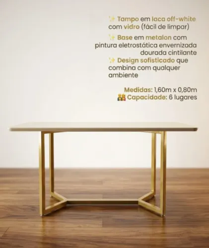 Mesa de Jantar 6 lugares em Laca OFF-White 1,60X0,80 NAO CONTEM CADEIRAS