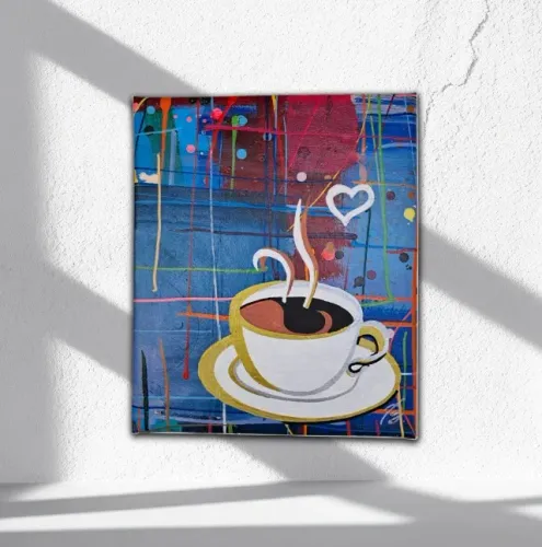 Quadro Decorativo em Acrílico Pintado a Mão para Cozinha Sala ou Café Artesanal