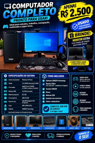 PC GAMER COMPLETO MONITOR EXTRA DE BRINDE 