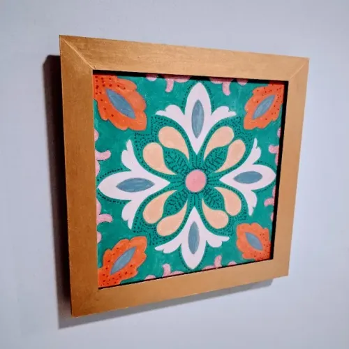 Quadro Decorativo Tema Azulejo 20x20cm c/ Suporte Adesivo p/ Parede 