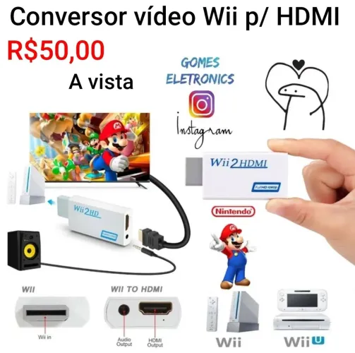 Adaptador Nintendo wii para HDMI - Conversor Nintendo wii para HDMI imagem em HD