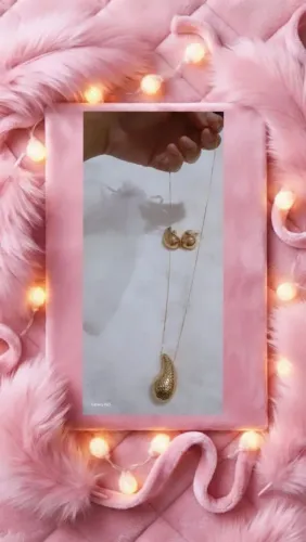 Conjunto De Brinco Gota Vírgula + Colar Banhado A Ouro.