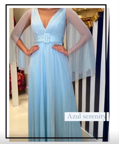 Vestido de festa longo azul serenity - Tam. M - R$100