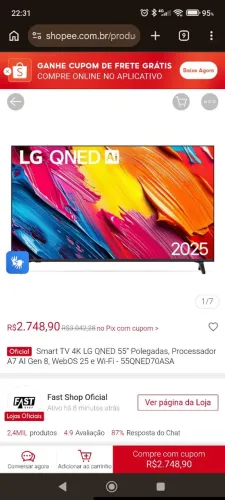 Tv LG qned 70 asa 55 polegadas na garantia até Dezembro