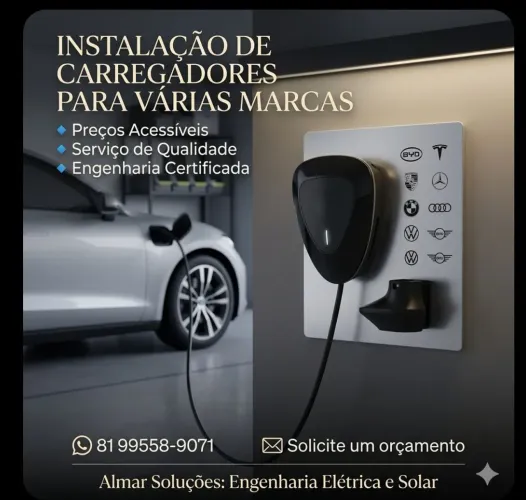Instalação de carregadores de carros elétricos de várias marcas