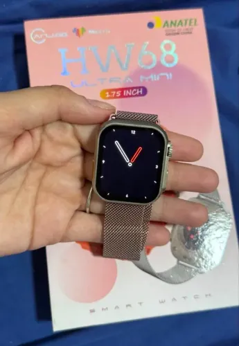 Smartwatch Wearfit HW68 Ultra Mini 41mm NFC Tela HD Bluetooth Rosa Claro Completo Novo